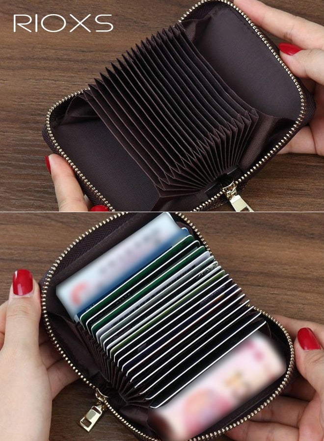 ريوكس محفظة رفيعة للغاية متعددة الوظائف للجنسين مع حماية RFID وفتحات متعددة للبطاقات وجيب للنقود المعدنية وحامل بطاقات صغير الحجم مع 18 فتحة للبطاقات وفواصل، بنمط مربعات بنية اللون - إكسسوار أساسي للاستخدام اليومي، 11*8*3 سم - Image 3